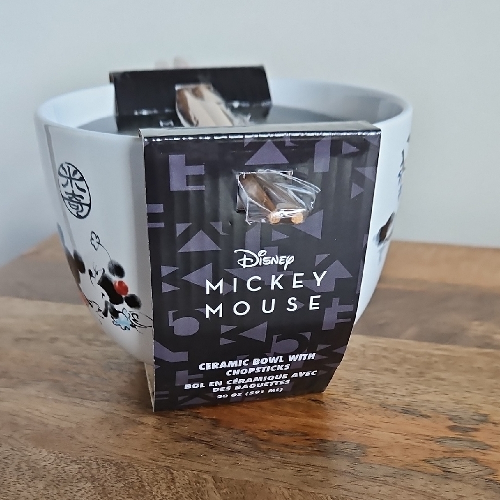 Disney Mickey Mouse White Ceramic Bowl with Chopsticks